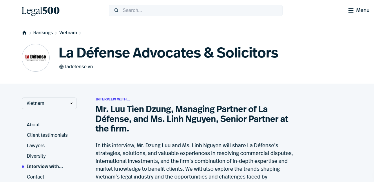 The Legal 500 interview with Mr. Luu Tien Dzung - Managing Partner of La Défense